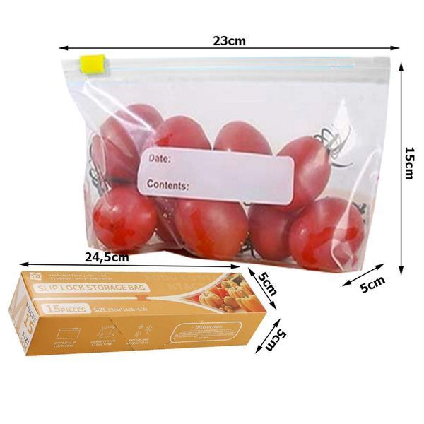 15 шт Багаторазові ZIP-пакети для зберігання продуктів 15&times;23 см, MA629 / Герметичні пакети для продуктів 234590938 фото