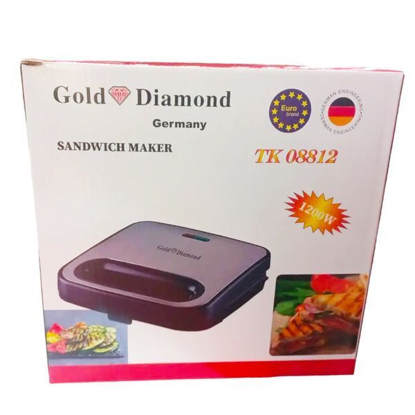 Сэндвичница бутербродница 1200Вт, Gold Diamond TK 08812 / Электробутербродница с индикатором нагрева 234569950 фото