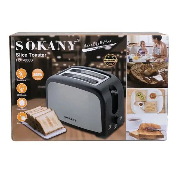 Тостер на 2 грінки, 800Вт, Sokany HJT-008S / Електротостер для хліба / Електричний тостер подвійний 234582530 фото
